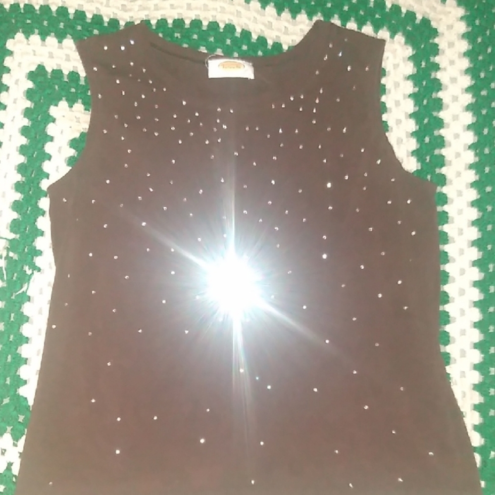 Brown Sleeveless Top with Embellishments